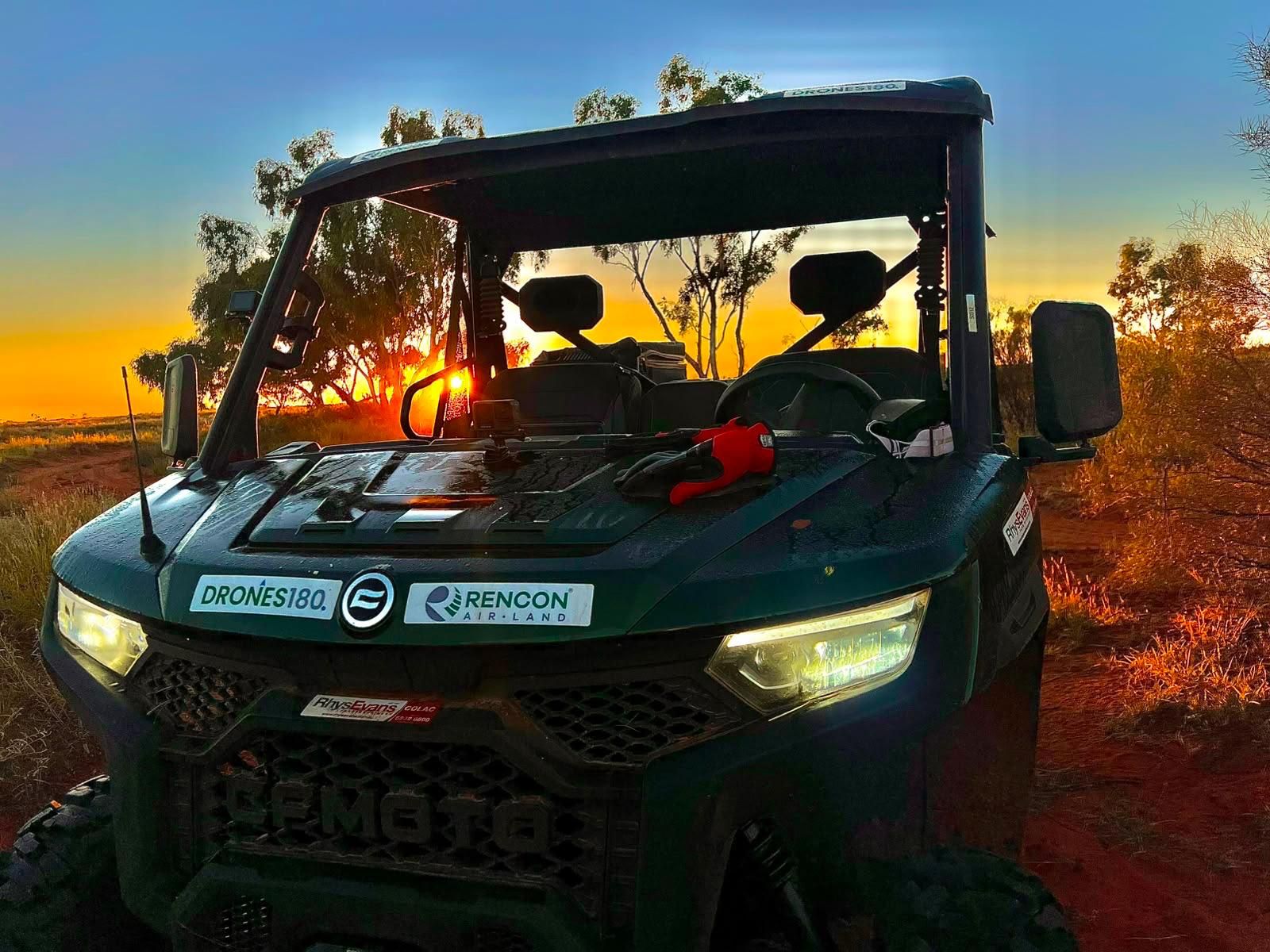 Rencon Air & Land and DRONES180 UTV on location at sunset